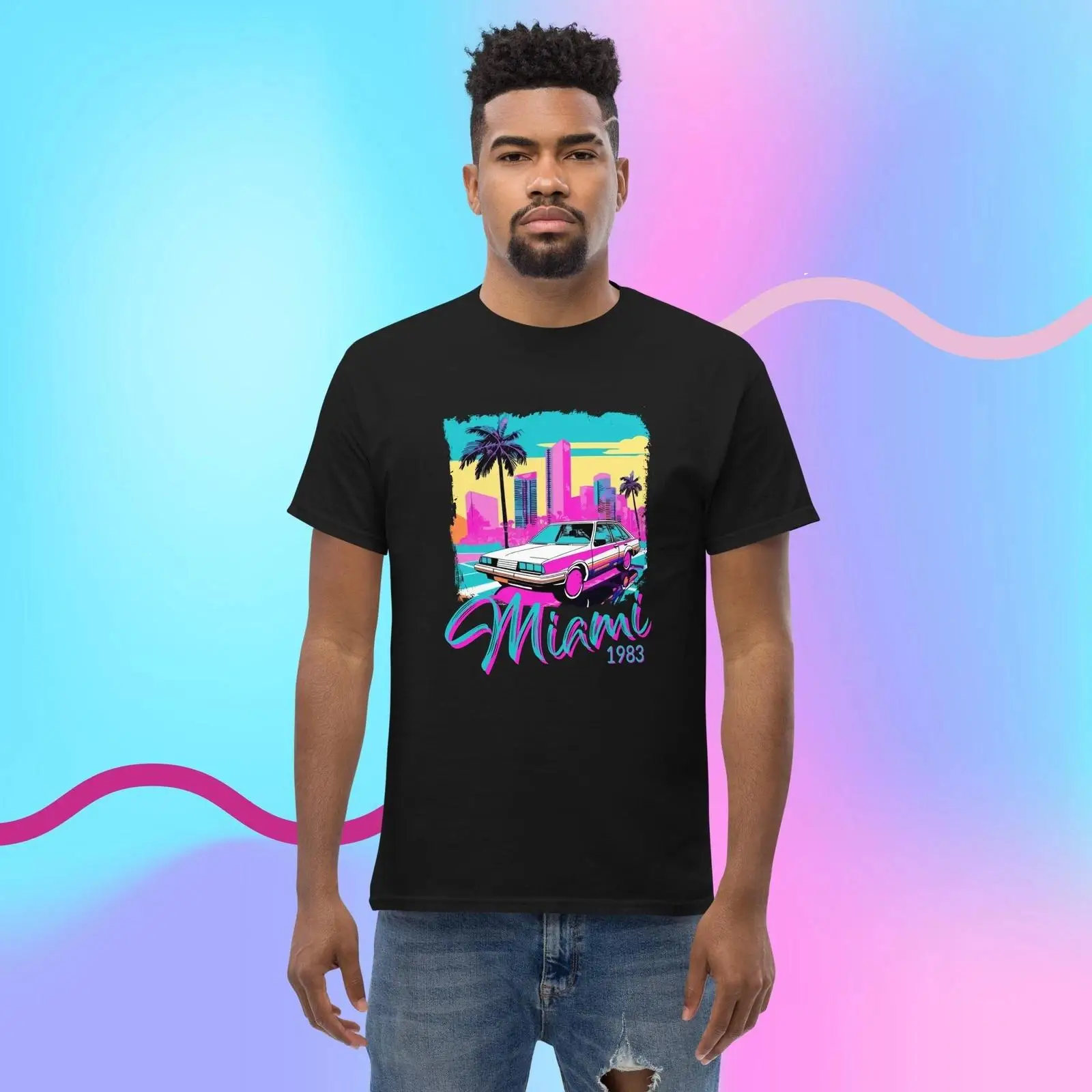 Vintage Vibes Fashion - Miami 1983 Herren-Klassiker-T-Shirt, Retro-Roadtrip, Vintage-Strand-Feeling, Vintage-Waschung,