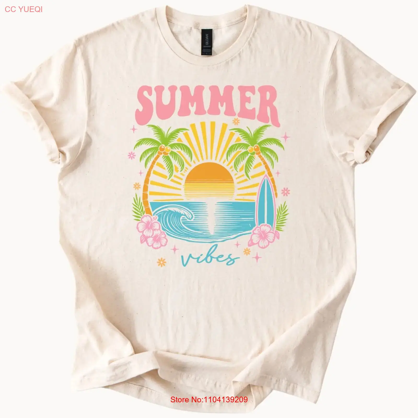Vintage Vibes Fashion - Sommer-Vibes-T-Shirt, Strand, Sonnenuntergang, Palmen, Surfwelle, Vintage,