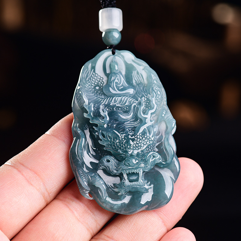 Vintage Fashion Accessories - Natürliche burmesische Jadeit-Drachen-Anhänger-Halskette, Vintage-Designer-Mode, echter Jade-Luxus-Schmuck,